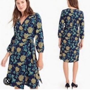 J. Crew - Golden Floral Crepe Wrap Dress - Navy/yellow - size 0P zero petite